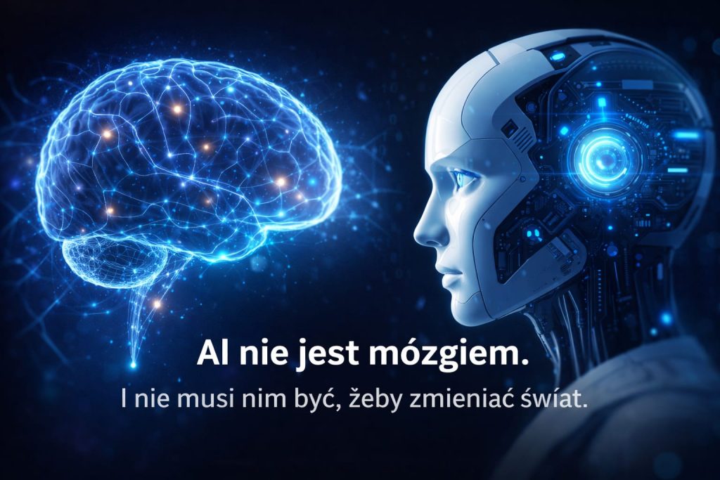 Porównanie człowieka i sztucznej inteligencji – AI nie jest mózgiem, ale wspiera ludzkie myślenie i analizę informacji