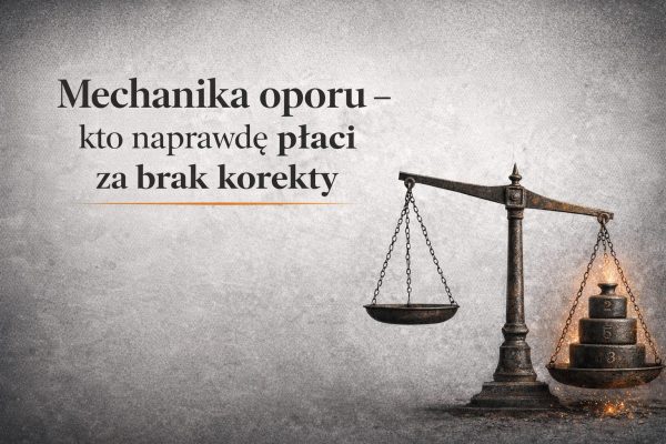 Mechanika pola – opór wobec prawdy i stabilności systemu, symboliczna grafika przedstawiająca napięcie między zmianą a utrzymaniem porządku.